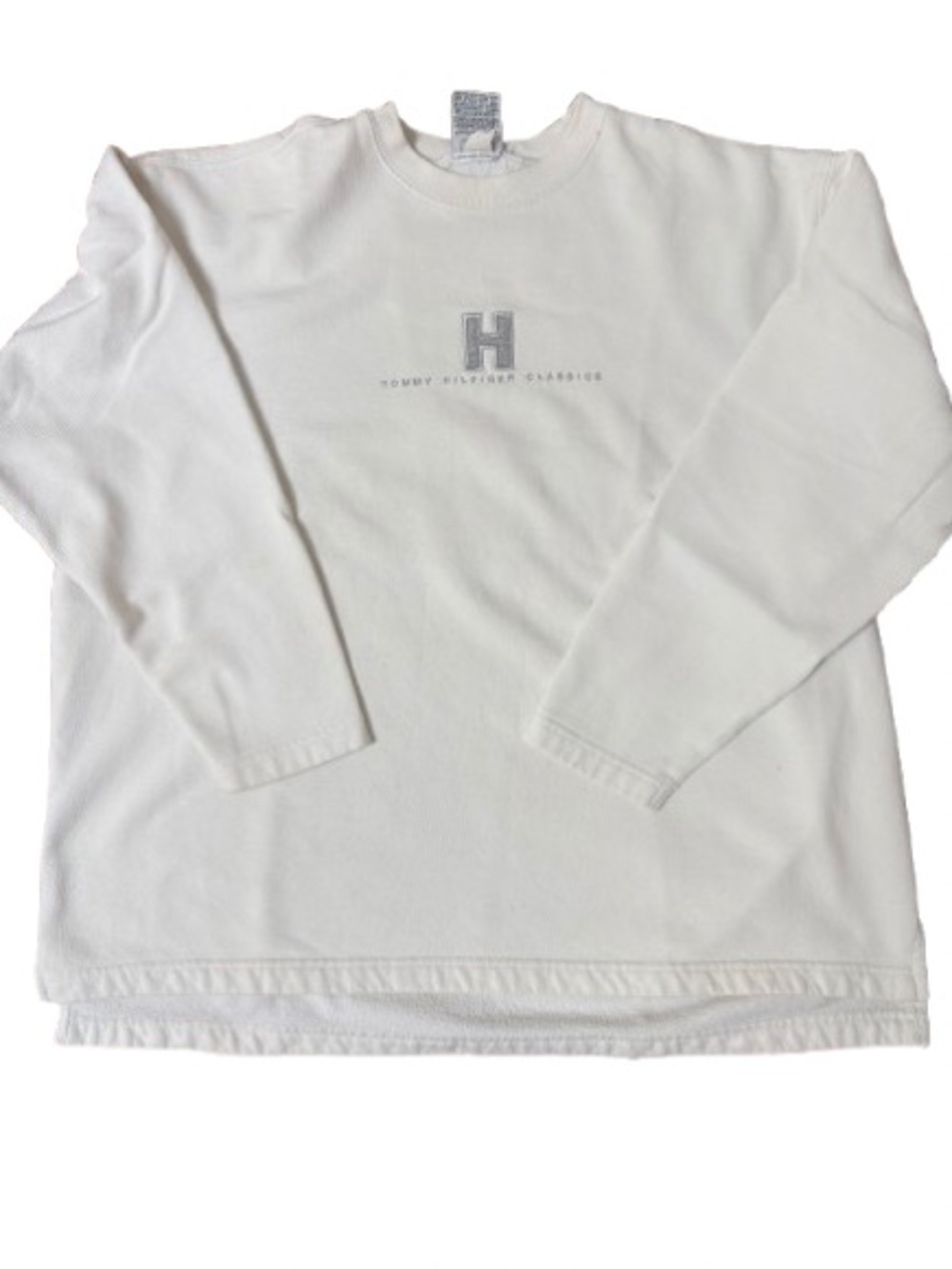 Vintage Tommy Hilfiger White Long Sleeve Crewneck Sweatshirt with Subtle Logo